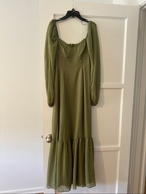 Olive Green Maxi Dress with Puff Sleeves